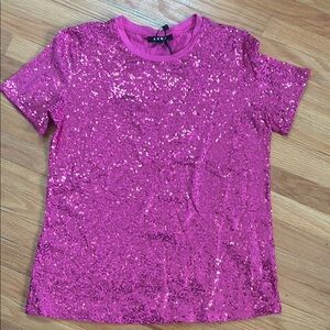 Dkny Pink Sequin Short Sleeve Tee